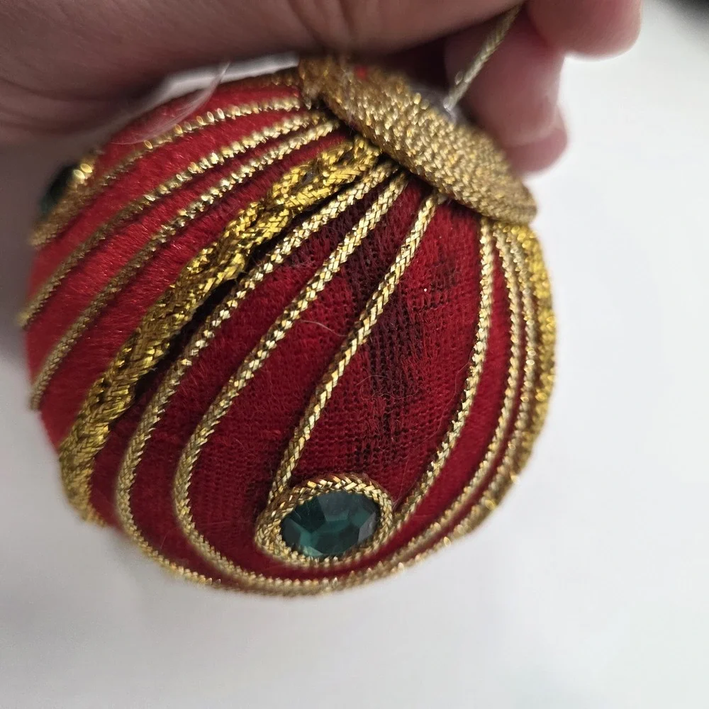 Vintage Large Blue Red Green Satin Gold Christmas Tree Ornament Ball Decoration